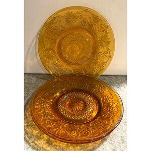 Vintage Indiana Glass Amber 6" Daisy Design Plates  # 2451